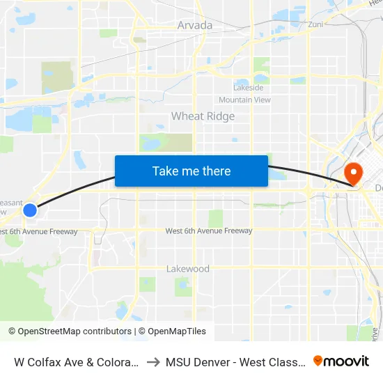 W Colfax Ave & Colorado Mills Blvd to MSU Denver - West Classroom Building map