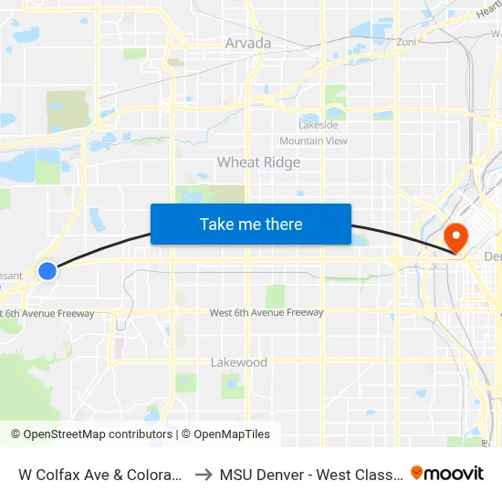 W Colfax Ave & Colorado Mills Pkwy to MSU Denver - West Classroom Building map