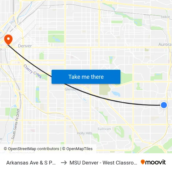 Arkansas Ave & S Potomac St to MSU Denver - West Classroom Building map