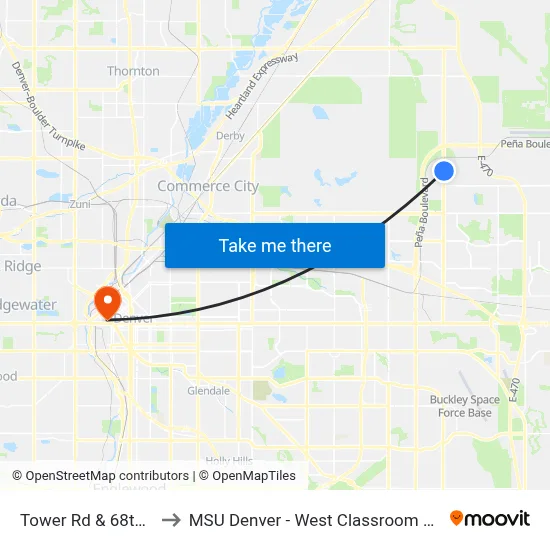 Tower Rd & 68th Ave to MSU Denver - West Classroom Building map