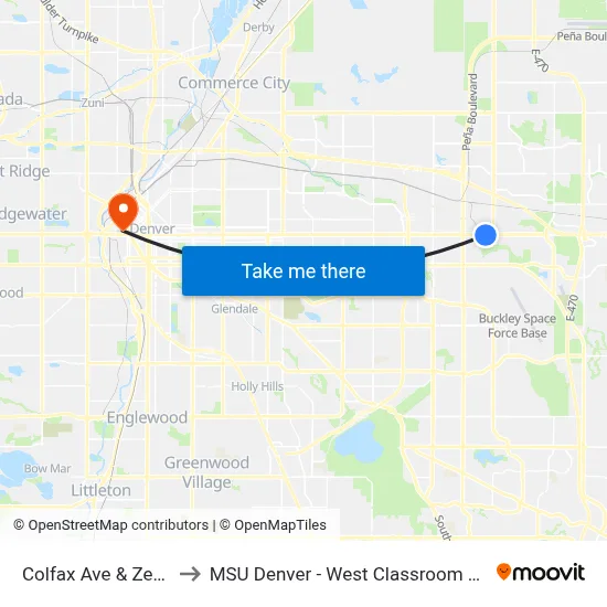 Colfax Ave & Zeno St to MSU Denver - West Classroom Building map