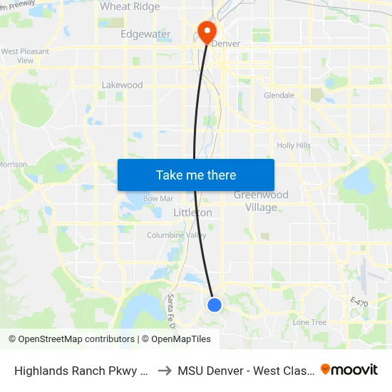 Highlands Ranch Pkwy & Ridgeline Blvd to MSU Denver - West Classroom Building map