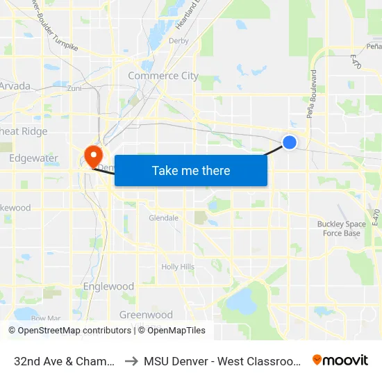 32nd Ave & Chambers Rd to MSU Denver - West Classroom Building map