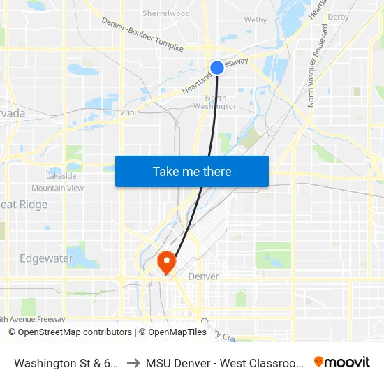 Washington St & 68th Ave to MSU Denver - West Classroom Building map