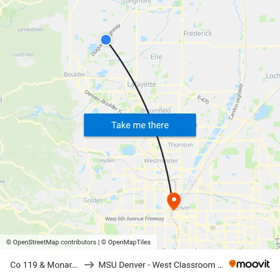 Co 119 & Monarch Rd to MSU Denver - West Classroom Building map