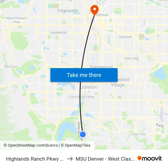 Highlands Ranch Pkwy & Boardwalk Dr to MSU Denver - West Classroom Building map