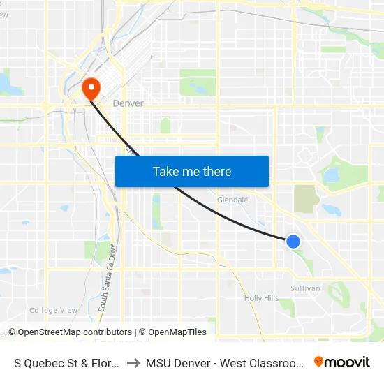 S Quebec St & Florida Ave to MSU Denver - West Classroom Building map