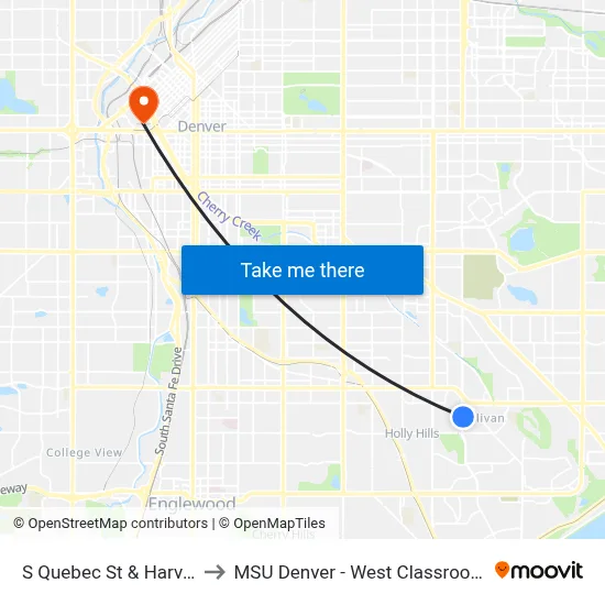 S Quebec St & Harvard Ave to MSU Denver - West Classroom Building map