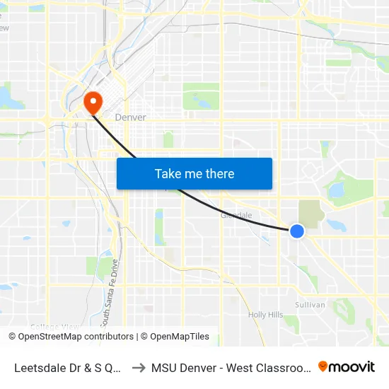 Leetsdale Dr & S Quebec St to MSU Denver - West Classroom Building map
