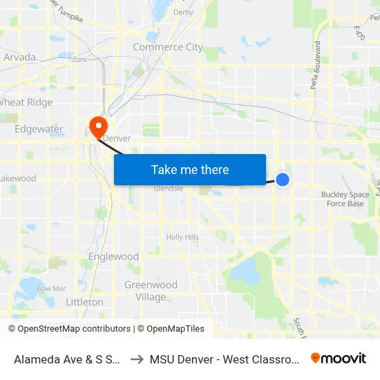 Alameda Ave & S Sable Blvd to MSU Denver - West Classroom Building map