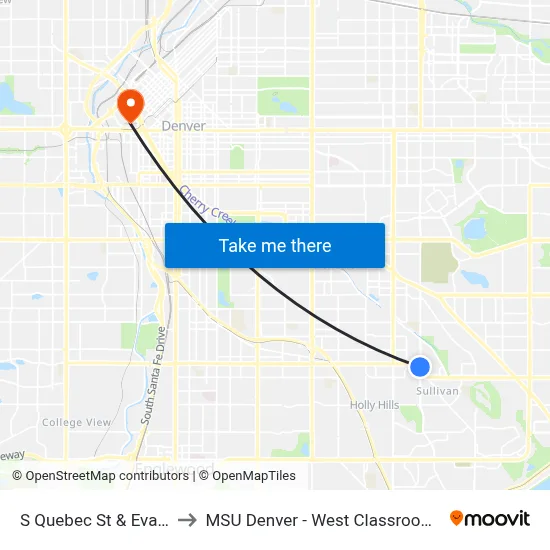 S Quebec St & Evans Ave to MSU Denver - West Classroom Building map