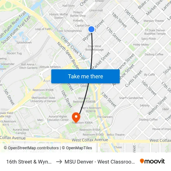 16th Street & Wynkoop St to MSU Denver - West Classroom Building map