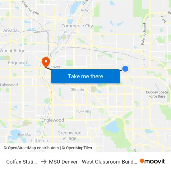 Colfax Station to MSU Denver - West Classroom Building map