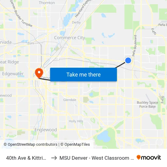 40th Ave & Kittridge St to MSU Denver - West Classroom Building map