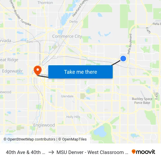 40th Ave & 40th Cir W to MSU Denver - West Classroom Building map