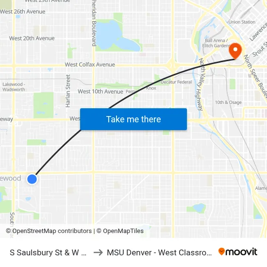 S Saulsbury St & W Alaska Dr to MSU Denver - West Classroom Building map