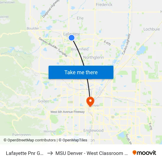 Lafayette Pnr Gate B to MSU Denver - West Classroom Building map