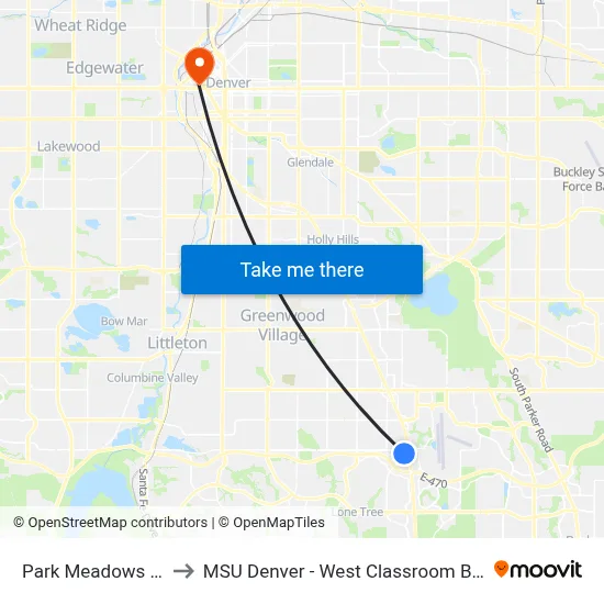 Park Meadows Mall to MSU Denver - West Classroom Building map