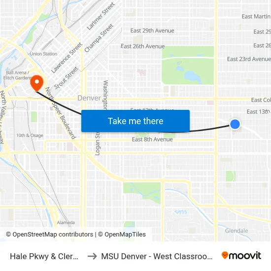 Hale Pkwy & Clermont St to MSU Denver - West Classroom Building map