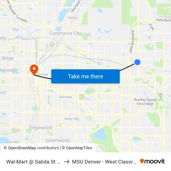 Wal-Mart @ Salida St & Tower Rd to MSU Denver - West Classroom Building map