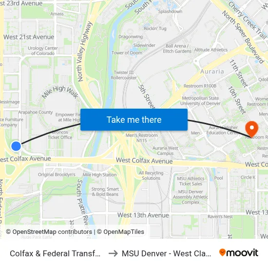 Colfax & Federal Transfer Center Gate C to MSU Denver - West Classroom Building map