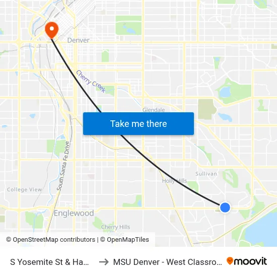 S Yosemite St & Hampden Ave to MSU Denver - West Classroom Building map