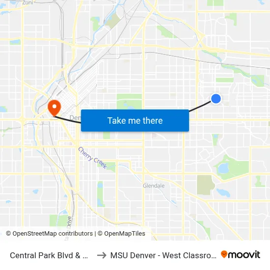 Central Park Blvd & Verbena St to MSU Denver - West Classroom Building map