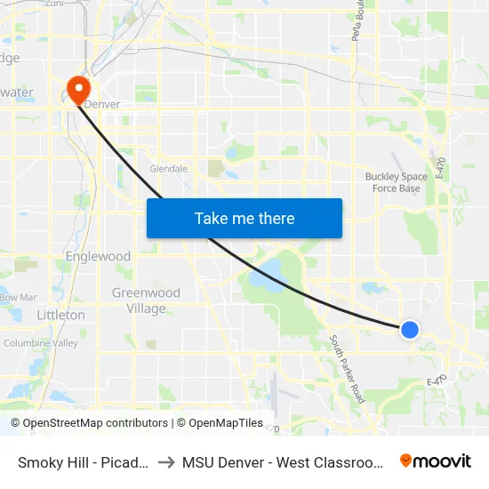 Smoky Hill - Picadilly Pnr to MSU Denver - West Classroom Building map