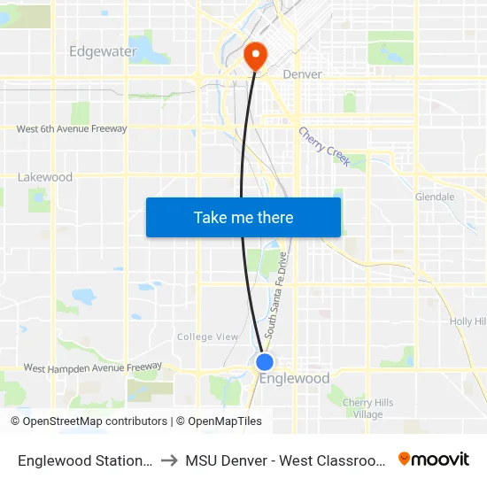 Englewood Station Gate B to MSU Denver - West Classroom Building map