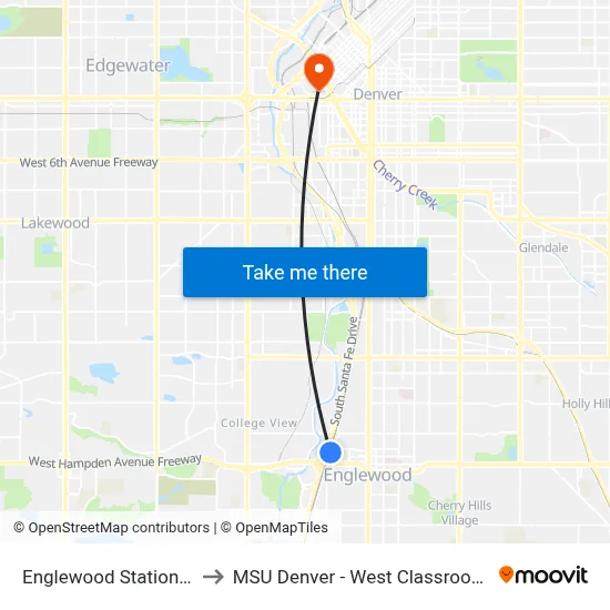 Englewood Station Gate D to MSU Denver - West Classroom Building map