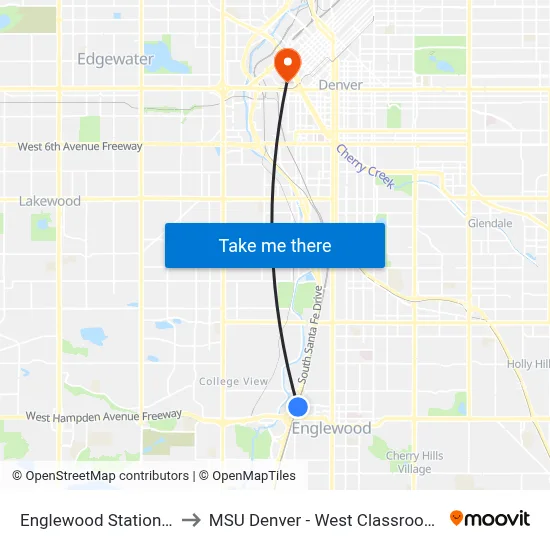 Englewood Station Gate F to MSU Denver - West Classroom Building map