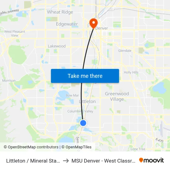Littleton / Mineral Station Gate D to MSU Denver - West Classroom Building map