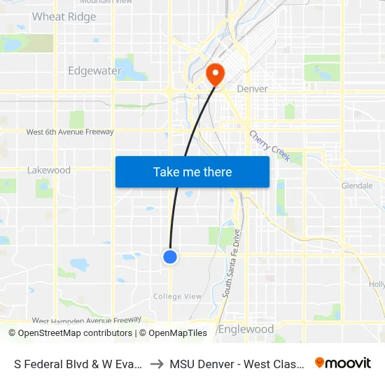 S Federal Blvd & W Evans Ave Gate B to MSU Denver - West Classroom Building map