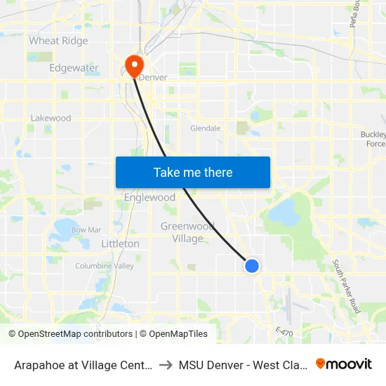 Arapahoe at Village Center Station Gate C to MSU Denver - West Classroom Building map