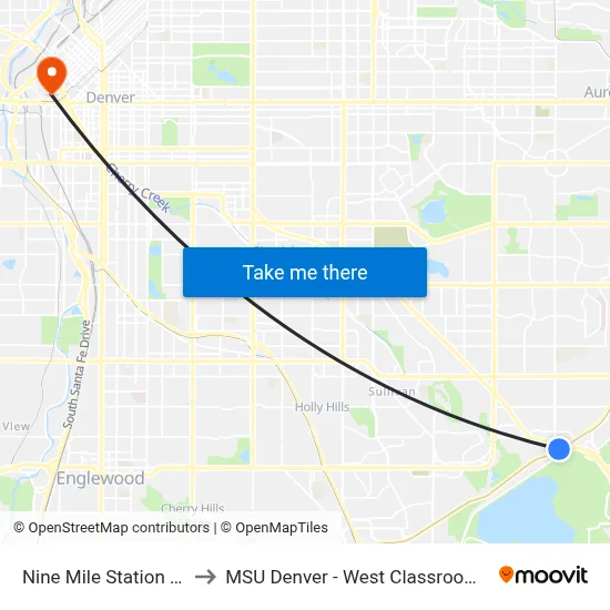 Nine Mile Station Gate B to MSU Denver - West Classroom Building map