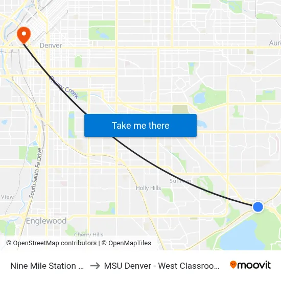 Nine Mile Station Gate D to MSU Denver - West Classroom Building map