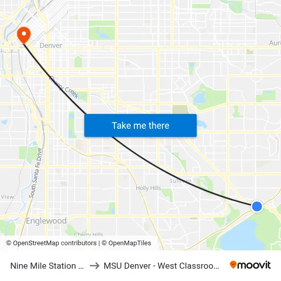 Nine Mile Station Gate F to MSU Denver - West Classroom Building map