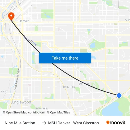 Nine Mile Station Gate G to MSU Denver - West Classroom Building map
