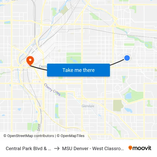 Central Park Blvd & 21st Ave to MSU Denver - West Classroom Building map