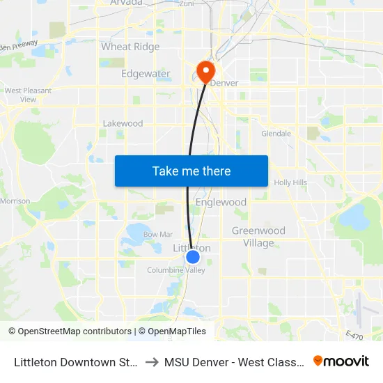Littleton Downtown Station Gate B to MSU Denver - West Classroom Building map