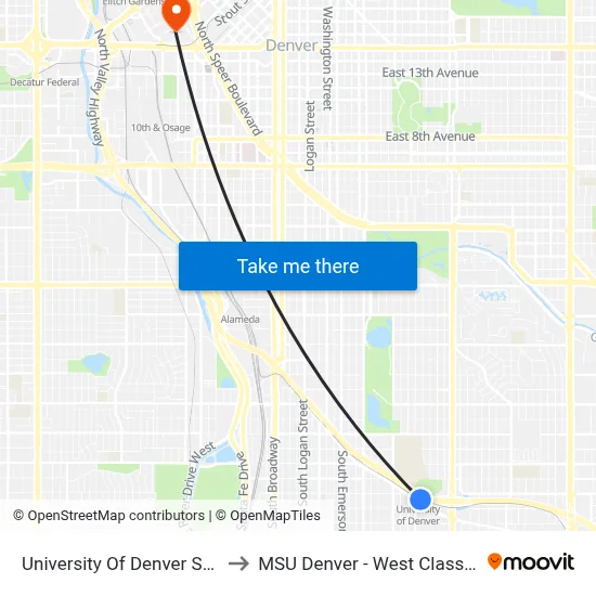 University Of Denver Station Gate C to MSU Denver - West Classroom Building map