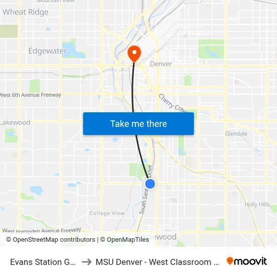Evans Station Gate C to MSU Denver - West Classroom Building map