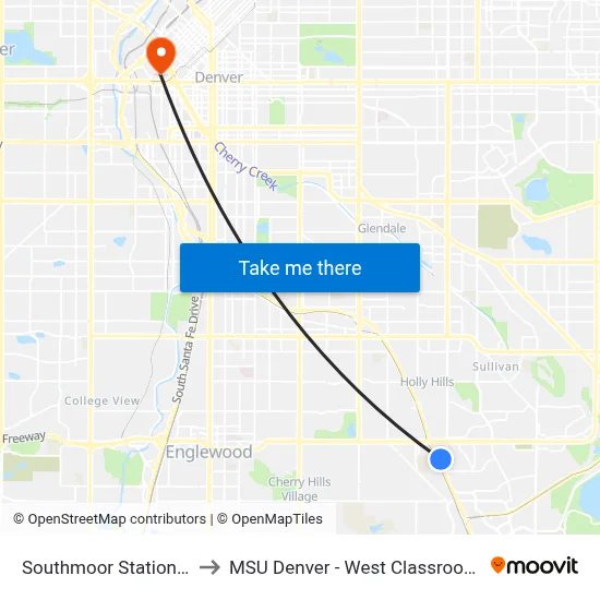 Southmoor Station Gate D to MSU Denver - West Classroom Building map