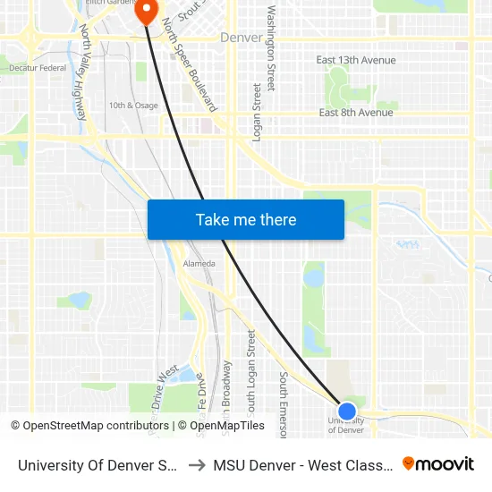 University Of Denver Station Gate D to MSU Denver - West Classroom Building map
