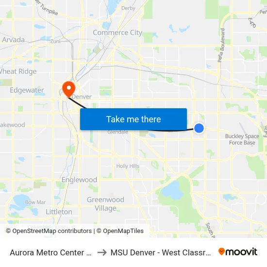 Aurora Metro Center Stn Gate C to MSU Denver - West Classroom Building map