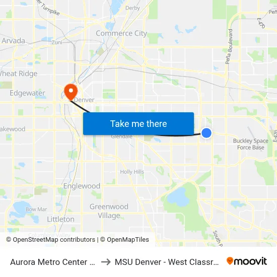 Aurora Metro Center Stn Gate G to MSU Denver - West Classroom Building map