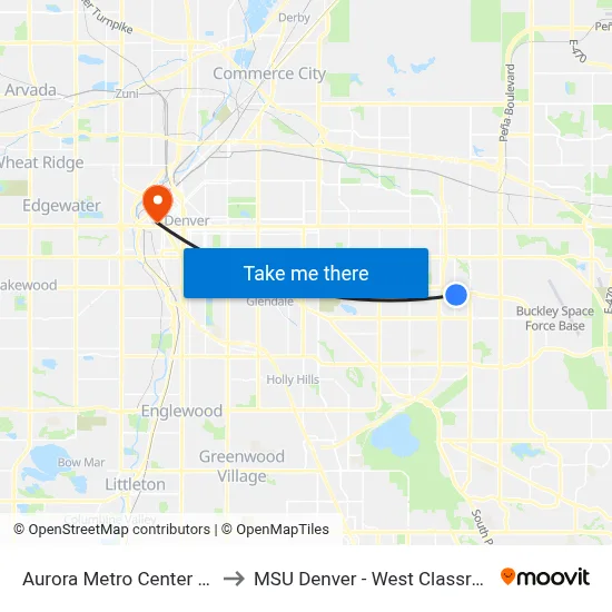 Aurora Metro Center Stn Gate H to MSU Denver - West Classroom Building map