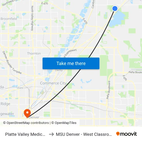 Platte Valley Medical Center to MSU Denver - West Classroom Building map
