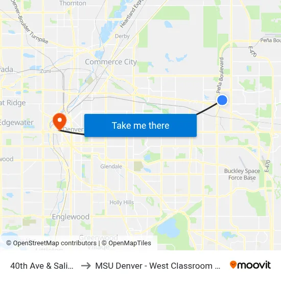 40th Ave & Salida St to MSU Denver - West Classroom Building map