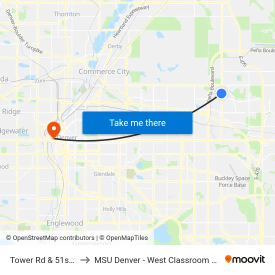 Tower Rd & 51st Ave to MSU Denver - West Classroom Building map